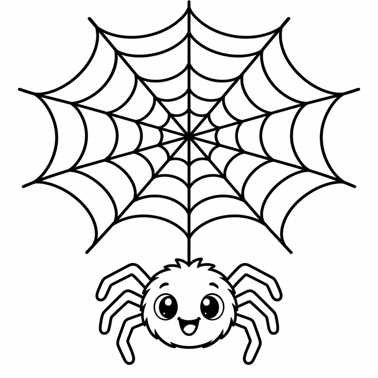 Spider Web with a Smiling Spider coloring page for kids